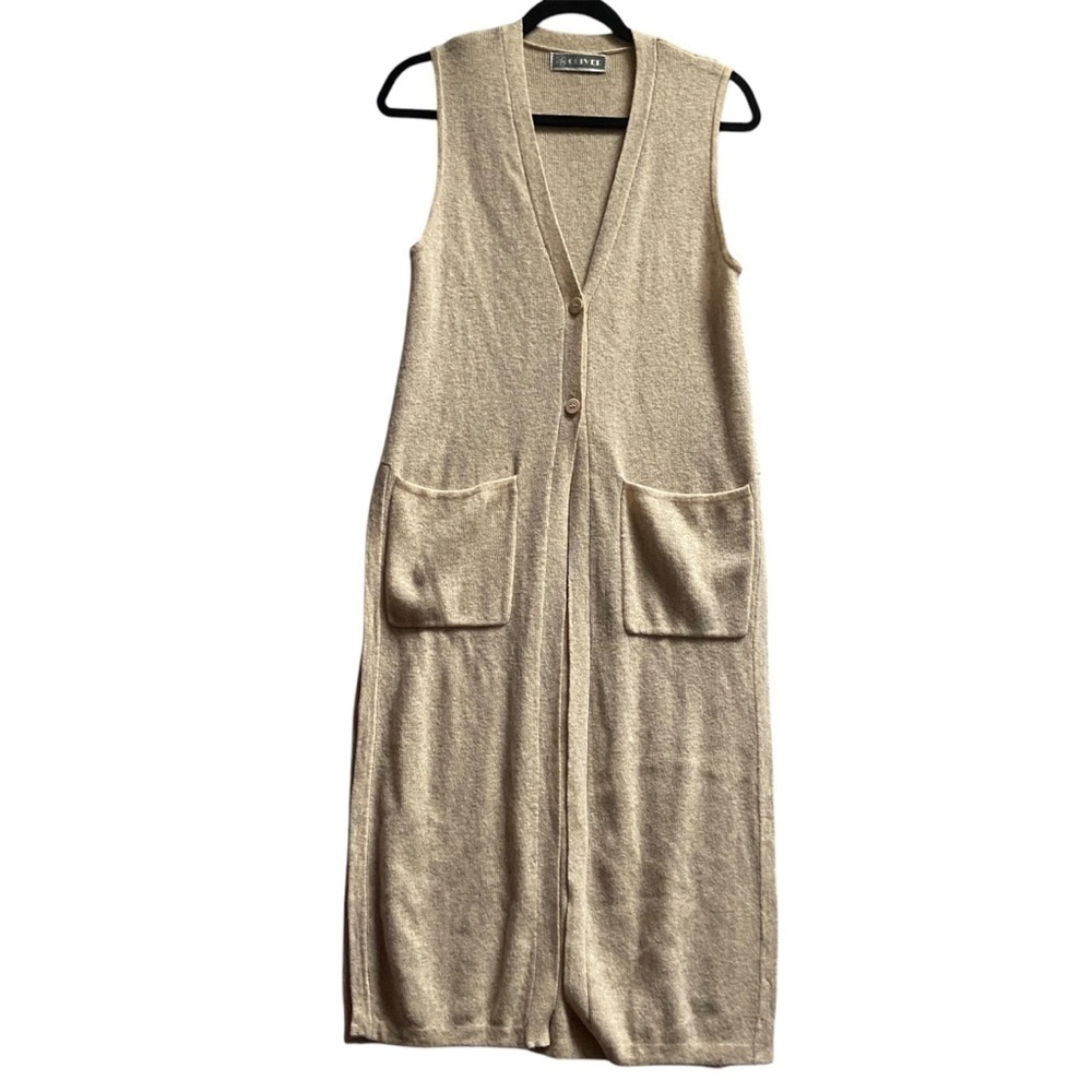ZYH Oliver Beige Knit Button Front Duster Vest Cardigan S/M